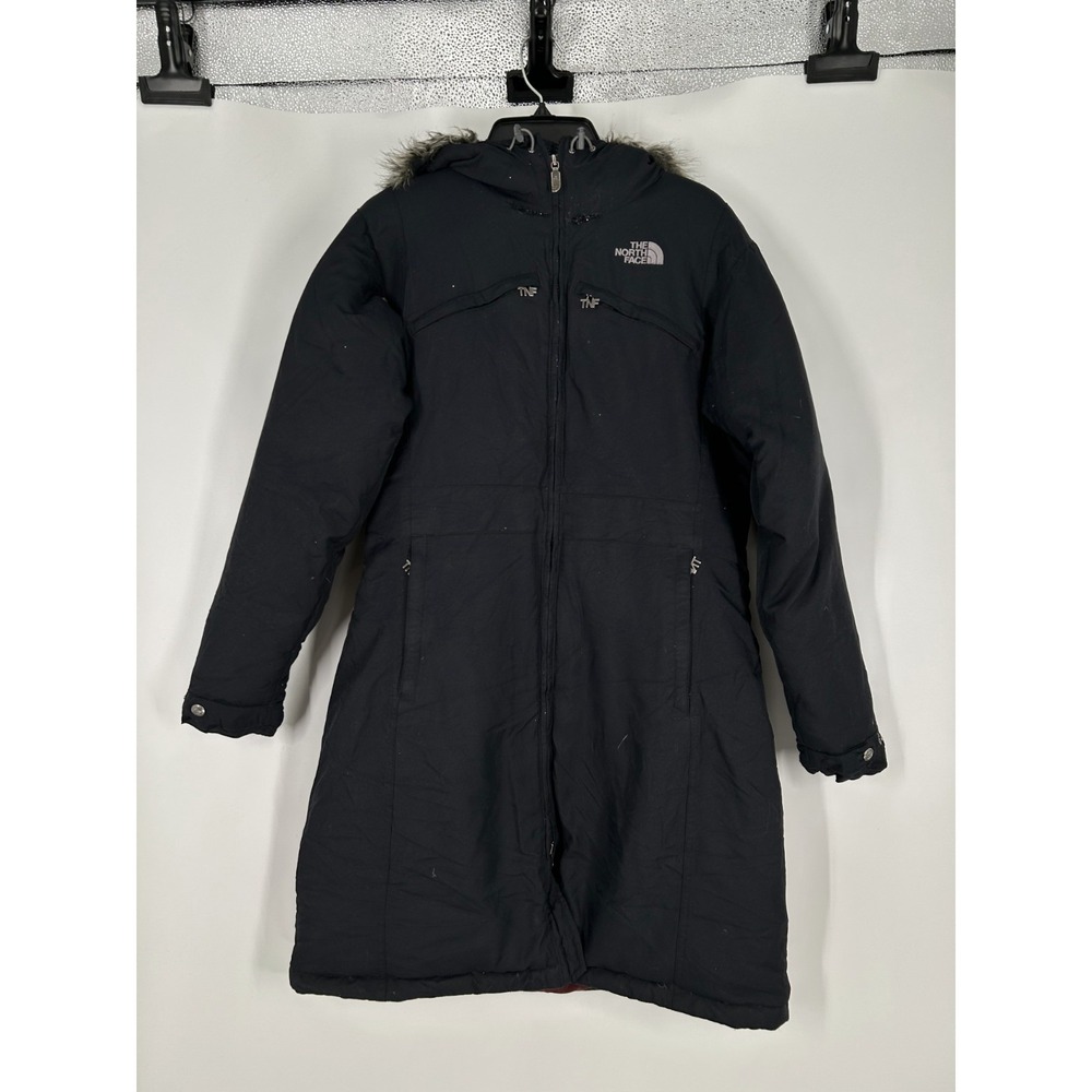 The North Face Arctic HyVent Parka Jacket Womens Black Hooded Faux Fur Down Fill